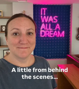 Behind the scenes neon sign